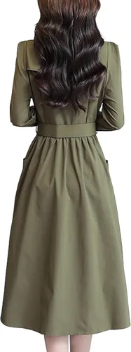 Vista 2 de chouyatou Vestido camisero elegante para mujer con cinturón y acampanado