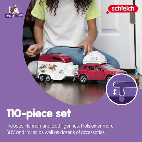 Vista 4 de Schleich Horse Club - Juego de Camping de Coche y Remolque de 110 Piezas con Divertidas Figuras de Caballos y Jinetes para Niñas y Niños - Figuras