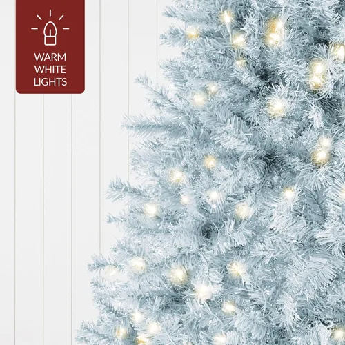 Vista 27 de Best Choice Products Árbol de Navidad azul bebé preiluminado de 6 pies, decoración navideña artificial completa con 947 puntas de rama, 250 luces