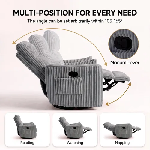 Vista 5 de Flamaker Silla reclinable giratoria, silla mecedora para cuarto de bebé Gris