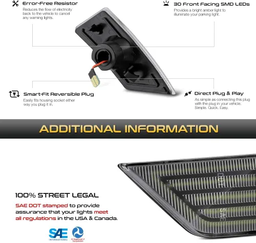 Vista 5 de VIPMOTOZ Tira de luz LED ámbar completa de repuesto para Ford Ranger 2019-2023, carcasa negra con lente transparente, lado del conductor