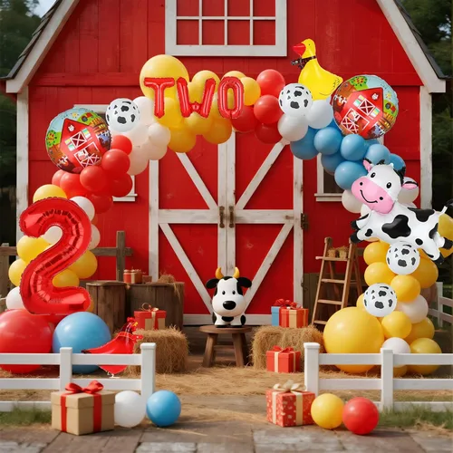 Vista 5 de 19 globos de animales de granja, globos de vaca, temática de granja