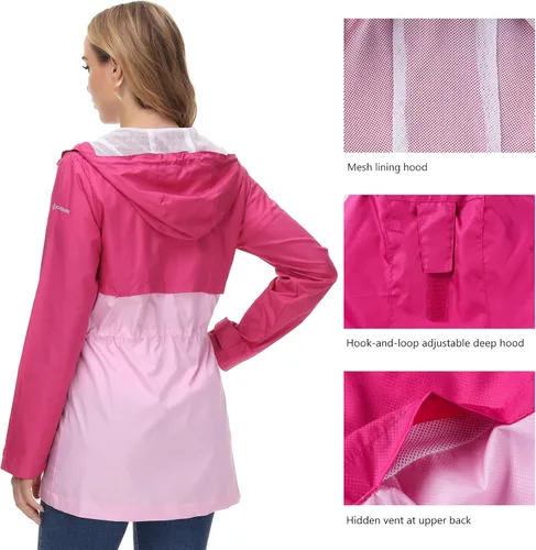 Vista 2 de Lightbare Chaqueta ligera resistente al agua para mujer, antidesgarros, plegable, transpirable, con capucha, cortavientos LB02W