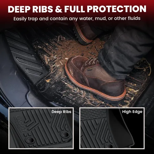Vista 5 de LASFIT Alfombrillas de suelo para Toyota Tacoma 2024-2026 de doble cabina a gas (solo compatible con manual Tran), forros de suelo de TPE para todo
