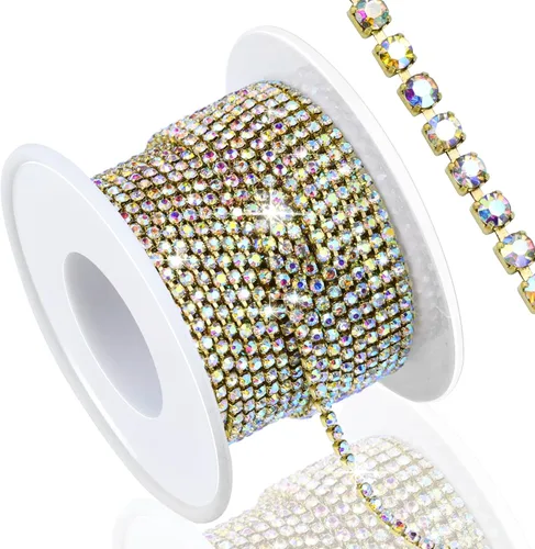 Vista 17 de Dowarm Cadena de cierre de diamantes de imitación de cristal de 10 yardas de 0.079 pulgadas para coser Crocs zapatos, ropa, vasos, cadena de Azul
