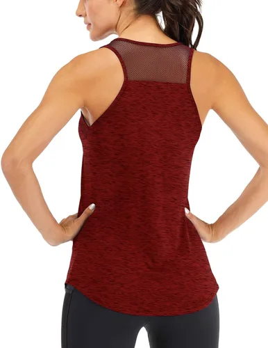 Vista 5 de Fihapyli ICTIVE - Camiseta sin mangas de entrenamiento para mujer, de malla transpirable, espalda cruzada, sin espalda, para correr Albaricoque