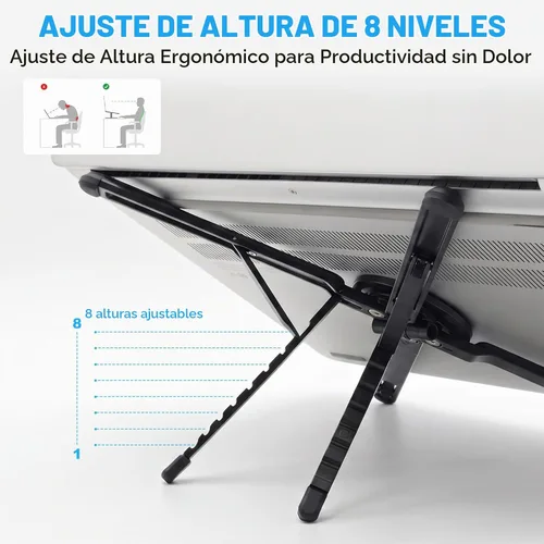Vista 5 de Soporte portátil para portátil, elevador ajustable plegable magnético para Gris