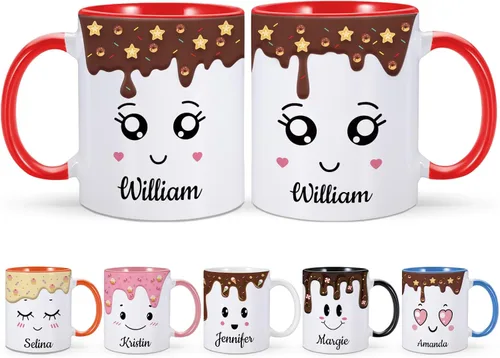 Vista 14 de Taza de café personalizada para niños con nombre e inicial, taza de cacao caliente personalizada para niños y niñas, taza de cerámica de 11 onzas