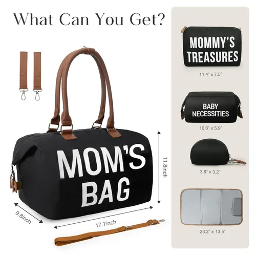 Vista 3 de printe Bolsa de pañales grande de 6 piezas con cambiador y 2 bolsas organizadas, bolsa de mamá para hospital con funda para chupete, correas, gancho