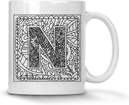 Vista 14 de Alankathy Mugs Taza de café monograma, 11 oz, color blanco (A)