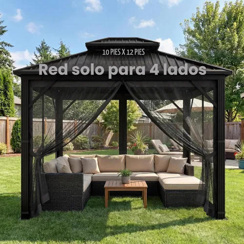 Vista 2 de OLILAWN Mosquitera Universal de Repuesto para Gazebo, 10' x 12' Malla de Red para Toldo Exterior Cortina de Pared Lateral de 4 Paneles