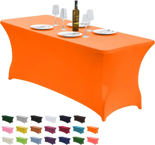 Vista 31 de CWK - Funda de mesa de elastano elástica impermeable de 4 pies para mesas rectangulares - Mantel elástico ajustable para mesas plegables, tela