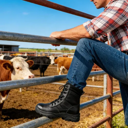 Vista 3 de QUNLON Botas militares tácticas para hombre, con cremallera lateral, ligeras, 8 pulgadas, botas de motocicleta de combate militar para trabajo