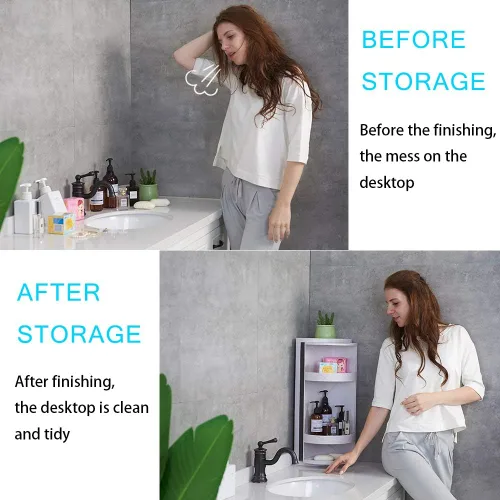 Vista 2 de Multifunción Cuarto de baño de la cocina Armario de la esquina del armario de almacenamiento cosmético Estante de almacenamiento Estante giratorio