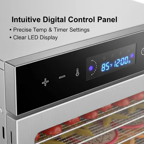 Vista 2 de Food Dehydrator Machine, 400/800W Commercial Stainless Steel Dehydrator, 6–18 Trays, Adjustable Temp 86–194°F, 24H Timer, Digital Control Panel for