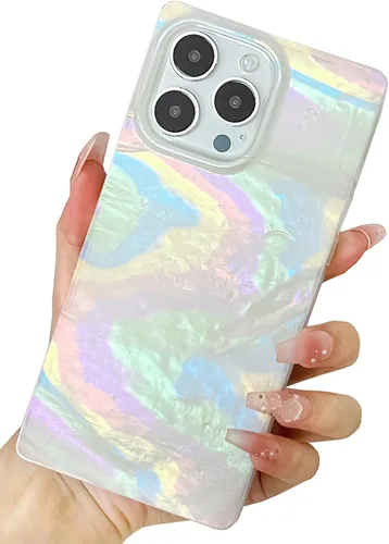 Vista 51 de Elegante Funda con Concha de Madre Perla para Niña Compatible con iPhone 14 de 6.1 Pulgadas, Funda Rectángulo con Borde, Elegante y delgada