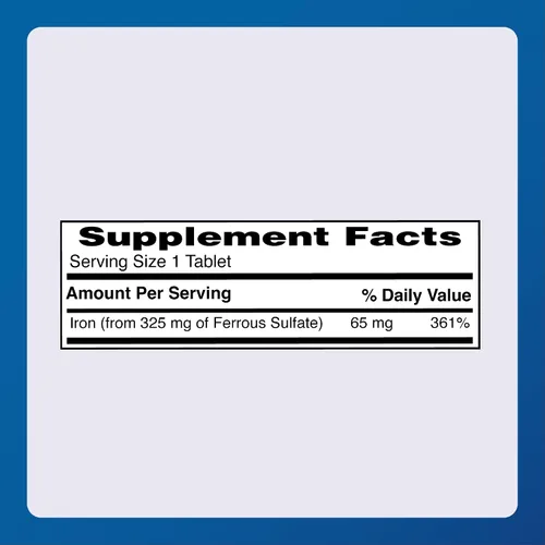 Vista 5 de Major Ferosul - Tabletas de sulfato ferroso de 325 mg con 65 mg de hierro elemental, suplemento de hierro para mujeres, hombres, rojo, 100