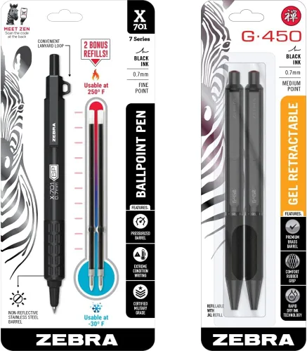 Vista 10 de Zebra Pen X-701 Tactical & G-750 - Juego de regalo de bolígrafo retráctil y bolígrafo de gel, barril de metal premium, punta media/fina, paquete