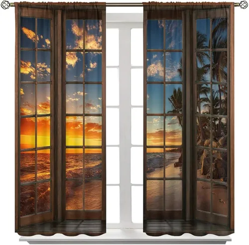 Vista 31 de Cortinas con Vista Natural, Estampado de Patrón de Río y Bosque Hermoso para Ventana, Cortinas Oscuras Aisladas para Dormitorio o Sala de 2 Paneles