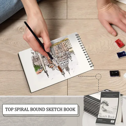 Vista 5 de Jexine 10 cuadernos de bocetos encuadernados en espiral superior de 5.5 x 8.5 pulgadas, 30 hojas cada una (68 libras/100 gsm), bloc de dibujo