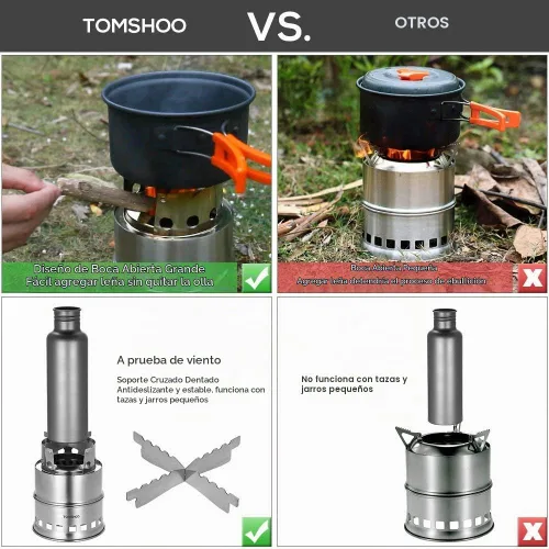 Vista 4 de TOMSHOO Estufa portátil plegable a prueba de viento para quemar leña, estufa de alcohol de acero inoxidable compacta para exteriores, camping