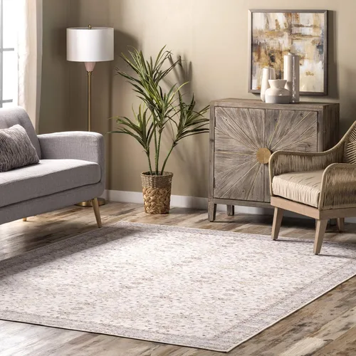 Vista 6 de nuLOOM Gemma Alfombra floral de transición lavable a máquina, 4 x 6 pies, beige, rectangular, 0.15 pulgadas de grosor