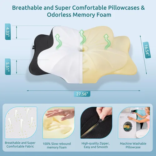 Vista 6 de DONAMA - Almohada cervical para cuello y hombros, diseño de espuma viscoelástica contorneado, soporte ergonómico para dormir de lado, espalda o boca