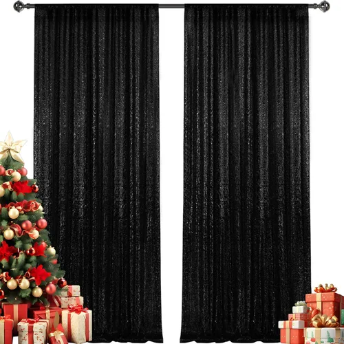 Vista 58 de 2 paneles de cortinas de fondo de lentejuelas verdes de 8 pies, cortinas de fondo de fotografía con purpurina para decoración de Navidad, boda