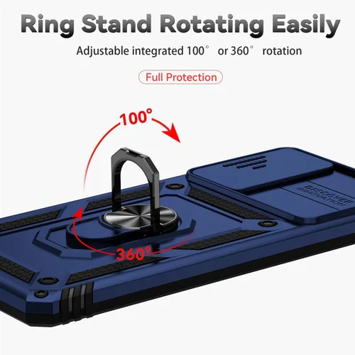 Vista 5 de Funda para Redmi Note 11 Pro 4G/5G/Redmi Note 11E Pro con protector de pantalla de vidrio templado y cubierta de cámara deslizante, anillo magnético
