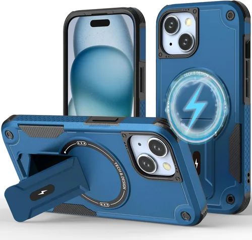 Vista 10 de ACCREW Funda magnética para iPhone 15 con soporte invisible [compatible con MagSafe] [protección contra caídas] con borde de TPU suave, parte