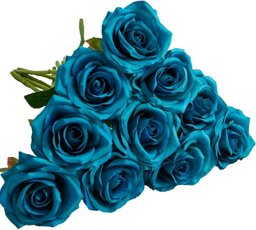 Vista 24 de 10 rosas artificiales abiertas, tallos de rosas artificiales para arreglos de boda, ramo de novia, centro de mesa, flores de seda sintética falsas