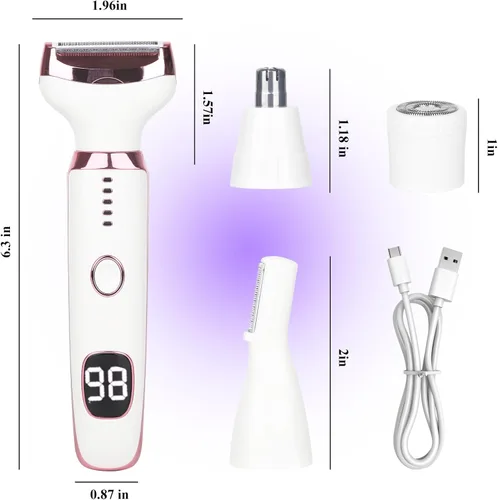 Vista 9 de Wet & Dry - Maquinilla de afeitar eléctrica para mujeres y hombres, afeitadora eléctrica recargable 4 en 1 con pantalla LED y removedor de vello