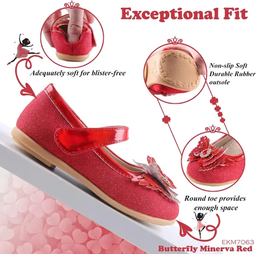 Vista 3 de EIGHT KM EKM7063 - Zapatos de vestir para niñas pequeñas, zapatos planos Mary Jane, zapatos de princesa para boda, zapatos de ballet
