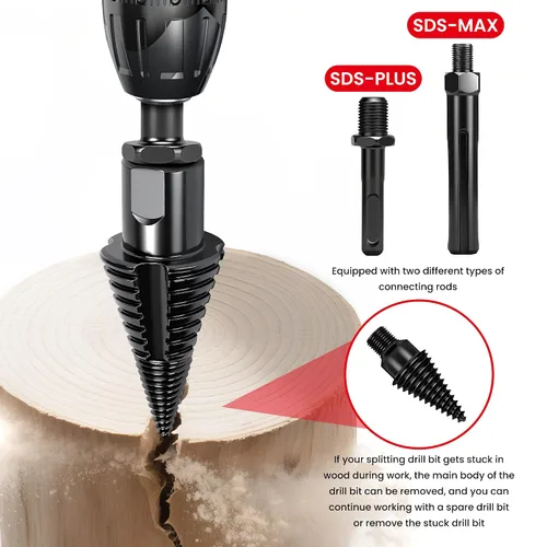 Vista 3 de Juego de brocas divisoras de troncos de leña de alta calidad con diseño desmontable, cono de tornillo de división de madera resistente de 1.97