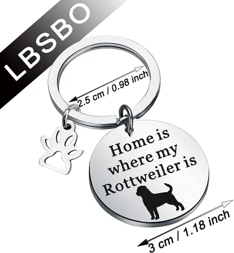 Vista 2 de Rottweiler Gift Home Is Where My Rottweiler Is Keychain Rottweiler Dog Jewelry