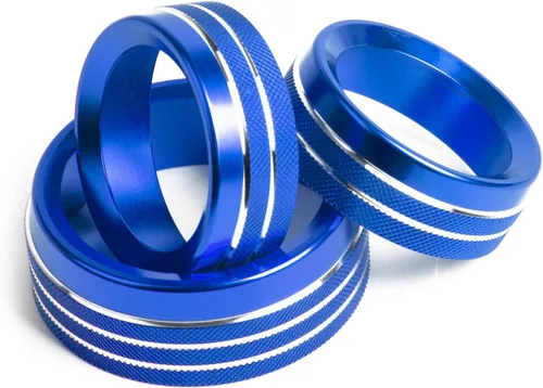 Vista 9 de Xotic Tech - 3 piezas de aluminio azul CA para interruptor de volumen de radio climática de control de botón de control compatible con Dodge Charger