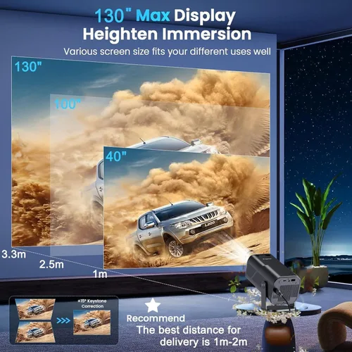 Vista 4 de Proyector Keystone automático inteligente con WIFI y Bluetooth, giratorio de 270°, mini proyector portátil AMX500, proyector 4K nativo 1080P