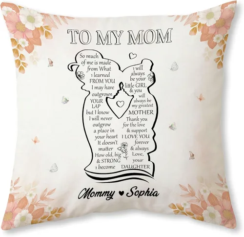 Vista 9 de Hyturtle Personalized Best Mom Pillow with Insert – Custom Gift for Mother from Daughter Son – Inspirational Cushion for Birthday, Christmas, Mom