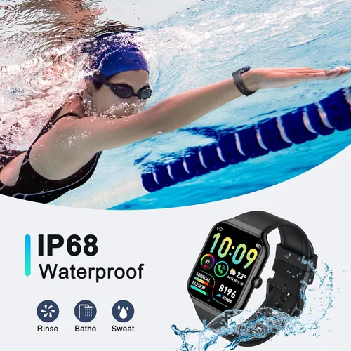 Vista 7 de Reloj inteligente para hombres y mujeres, responder/hacer llamadas, reloj de fitness HD de 1.96 pulgadas con monitor de frecuencia cardíaca, monitor