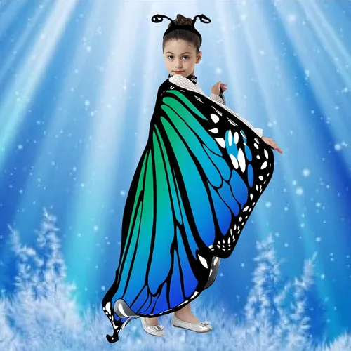 Vista 2 de Tibeha Halloween Butterfly Costume for Girls - Double-Sided Printing Wings Kids Cape with Mask, Antenna Headband, Hair Clips