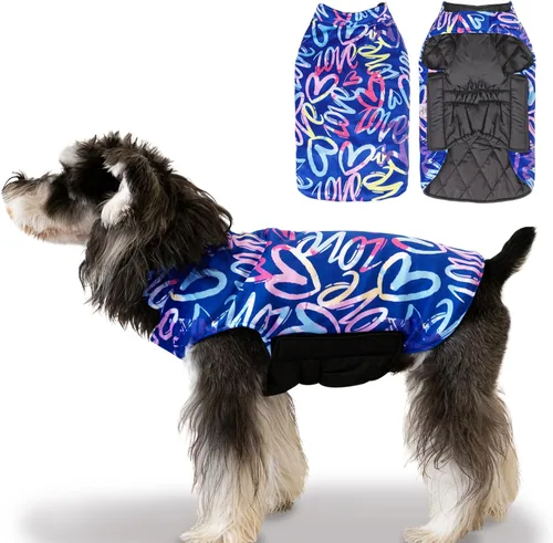 Vista 7 de CuteBone Abrigo de invierno para perro, chaleco reversible impermeable y resistente al viento, chaqueta gruesa ajustable para clima frío con agujero