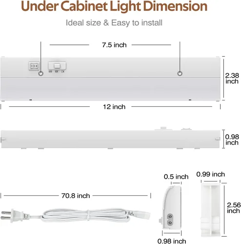 Vista 6 de PESUTEN Iluminación LED para debajo del gabinete para cocina, enchufable, luz regulable debajo del gabinete, 3 colores, 3000 K/4000 K/5000 K