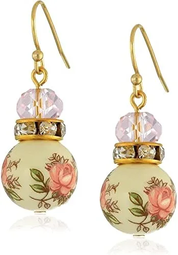 Vista 3 de 1928 Jewelry - Aretes colgantes con diseño floral rosa, Zinc, No es una piedra preciosa