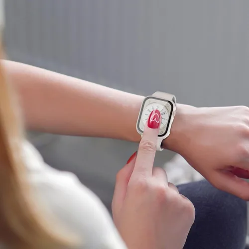Vista 6 de Paquete de 6 fundas con protector de pantalla de cristal templado compatibles con Apple Watch Series SE, 6, 5, 4, cubierta protectora dura