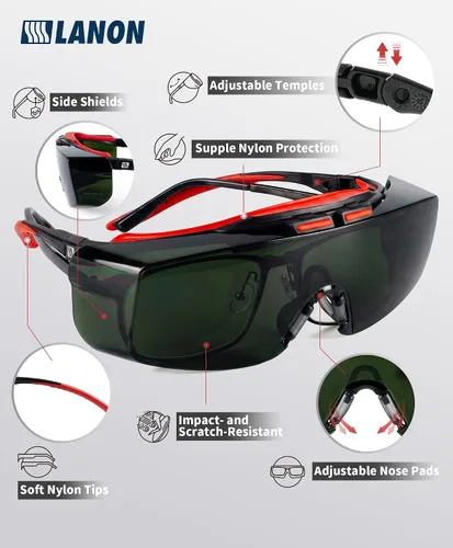Vista 2 de LANON OTG Gafas de seguridad para soldadura, gafas de seguridad IR5.0 Verde oscuro