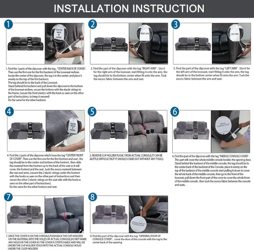 Vista 7 de Aedlcal Fundas para sofá reclinable, 10 piezas, fundas de sofá reclinable de felpa de terciopelo con consola central, con bolsillo lateral