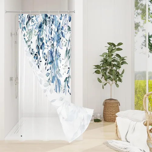 Vista 65 de Gibelle - Cortina de ducha para ducha pequeña 36 x 72, cortina de ducha estrecha con flores blancas y negras, juego de cortina de ducha de tela