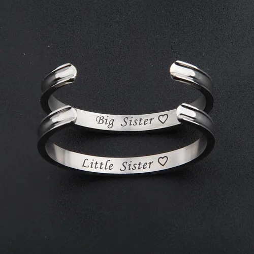 Vista 3 de Zuo Bao Pulsera de acero inoxidable para hermana mayor y hermana pequeña (plata, 2 piezas), Metal
