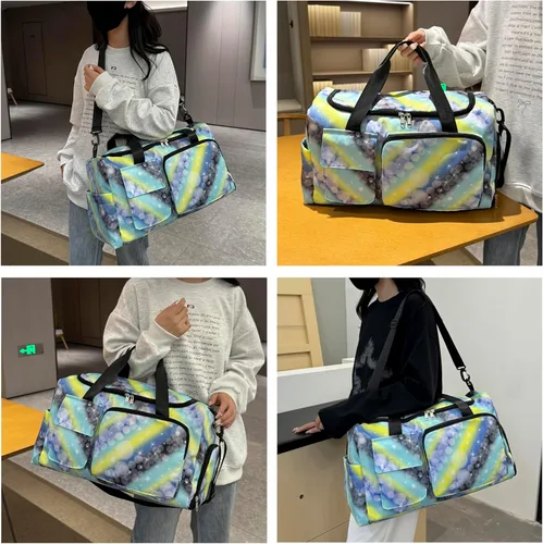 Vista 355 de Pequeña bolsa de gimnasio para mujer, bolsa de viaje con compartimento para zapatos