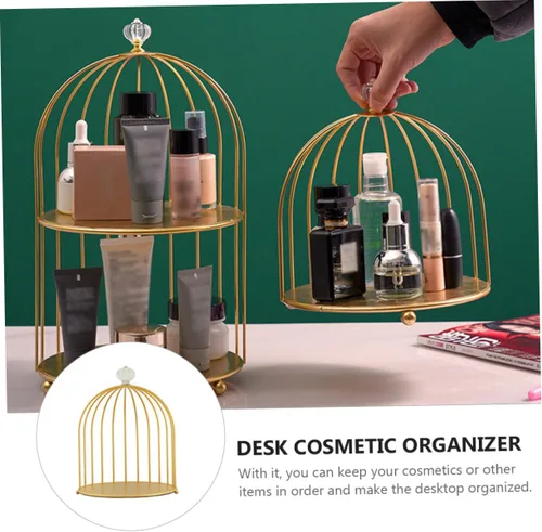 Vista 8 de Beavorty Estante de almacenamiento de hierro forjado, vitrina cosmética, organizador de encimera de maquillaje, soporte para plantas, collar